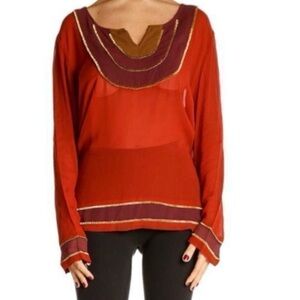 LUCKY BRAND Embellished Long Sleeve Blouse